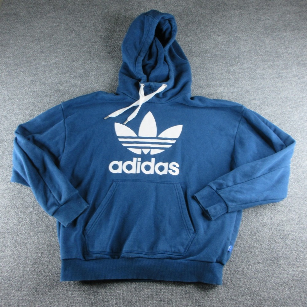Adidas Hoodie Womens M Blue Originals Trefoil Fleece Pullover‎ Kangaroo Big Logo